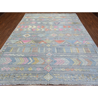Tribal & Geometric Wool Hand Knotted Rug Grey No Border 9.1X11.8 -O072872