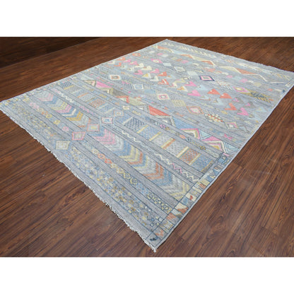 Tribal & Geometric Wool Hand Knotted Rug Grey No Border 9.1X11.8 -O072872