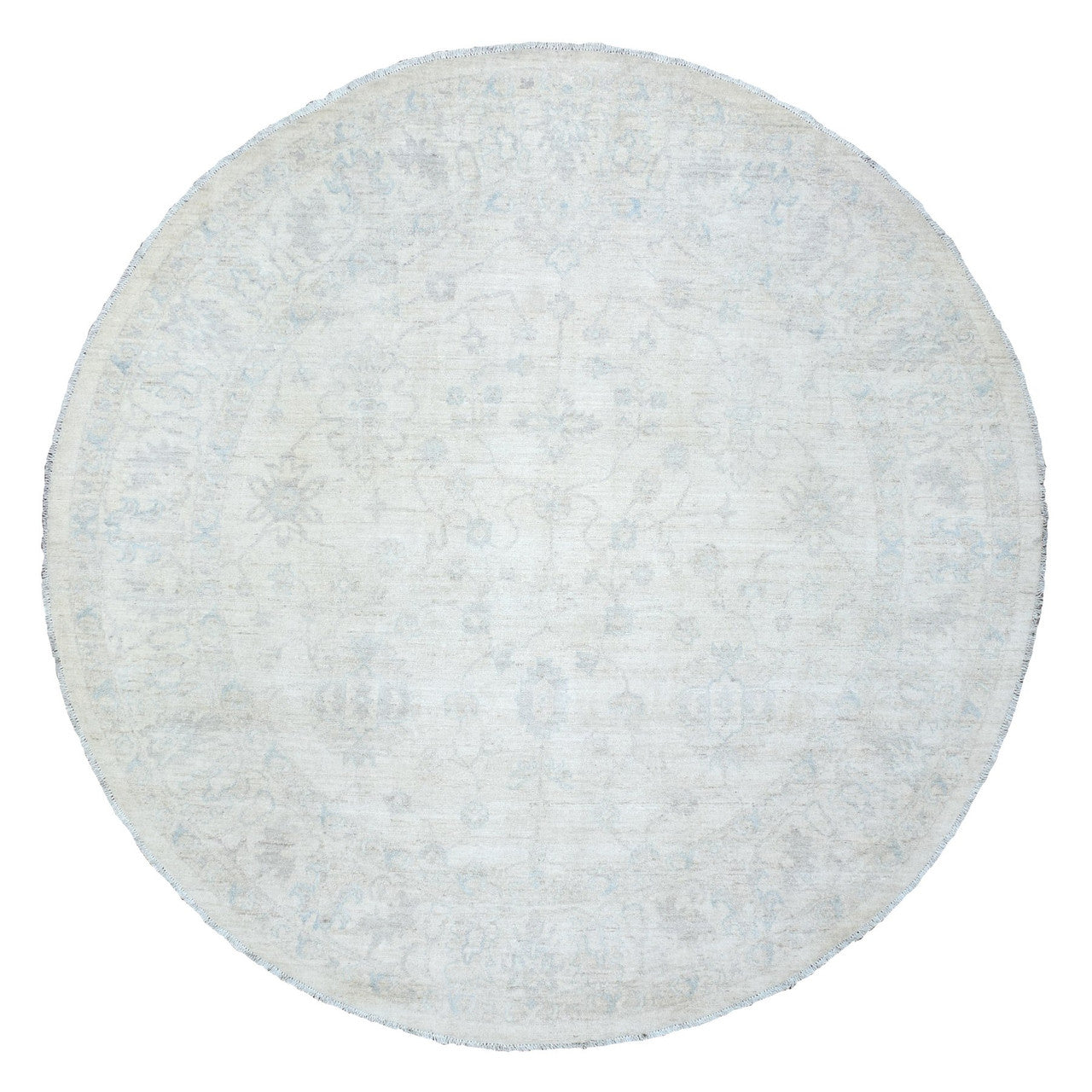 Oushak And Peshawar Wool Hand Knotted Rug Ivory Ivory 7.10X7.8 -O072881