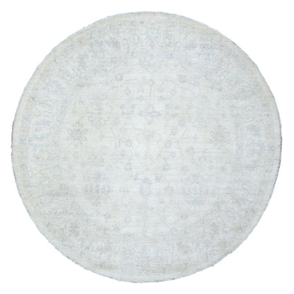 Oushak And Peshawar Wool Hand Knotted Rug Ivory Ivory 7.10X7.8 -O072881