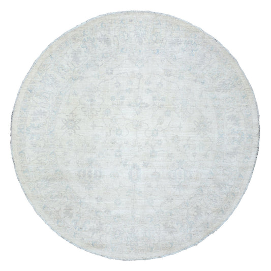 Oushak And Peshawar Wool Hand Knotted Rug Ivory Ivory 7.10X7.8 -O072881