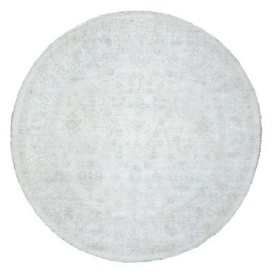 Oushak And Peshawar Wool Hand Knotted Rug Ivory Ivory 7.10X7.8 -O072881