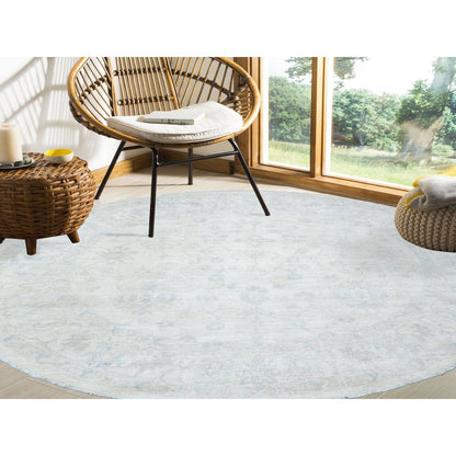 Oushak And Peshawar Wool Hand Knotted Rug Ivory Ivory 7.10X7.8 -O072881