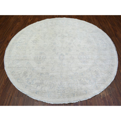 Oushak And Peshawar Wool Hand Knotted Rug Ivory Ivory 7.10X7.8 -O072881