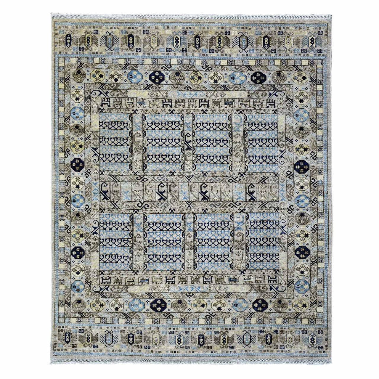 Ivory 8'0" x 9'9" Tribal & Geometric Hand knotted Wool Rug - Sku: O072884