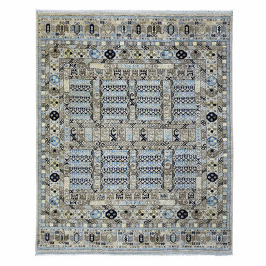 Tribal & Geometric Wool Hand Knotted Rug Beige Ivory 8.0X9.9 -O072884