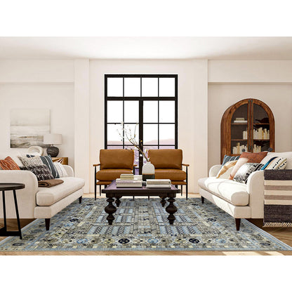 Tribal & Geometric Wool Hand Knotted Rug Beige Ivory 8.0X9.9 -O072884