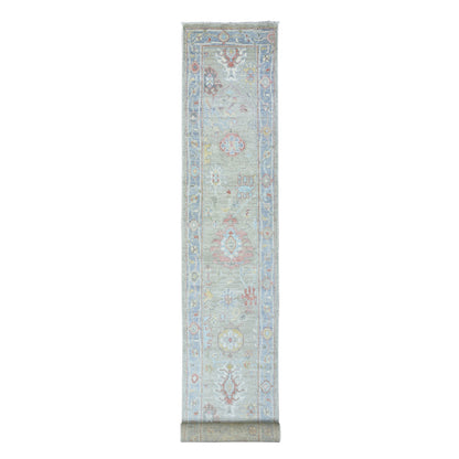 Oushak And Peshawar Wool Hand Knotted Rug Green Blue 2.6X18.0 -O072901