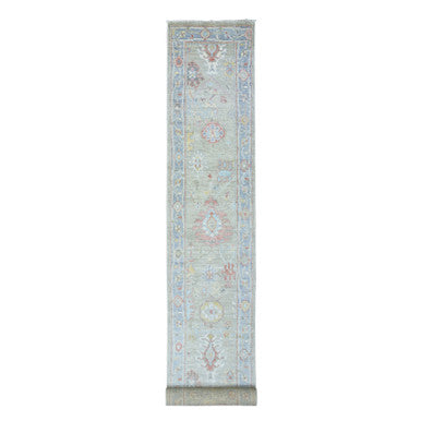 Oushak And Peshawar Wool Hand Knotted Rug Green Blue 2.6X18.0 -O072901