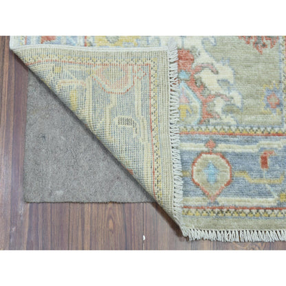 Oushak And Peshawar Wool Hand Knotted Rug Green Blue 2.6X18.0 -O072901