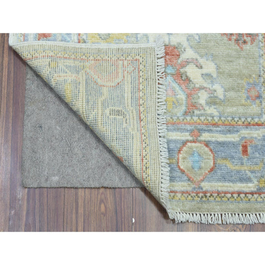 Oushak And Peshawar Wool Hand Knotted Rug Green Blue 2.6X18.0 -O072901