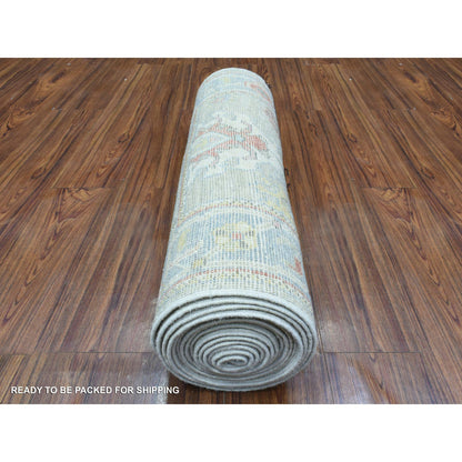 Oushak And Peshawar Wool Hand Knotted Rug Green Blue 2.6X18.0 -O072901