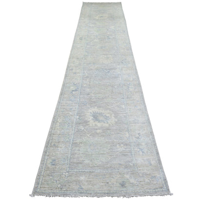 Oushak And Peshawar Wool Hand Knotted Rug Grey Light Gray 2.9X15.3 -O072902