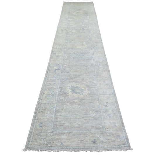 Oushak And Peshawar Wool Hand Knotted Rug Grey Light Gray 2.9X15.3 -O072902