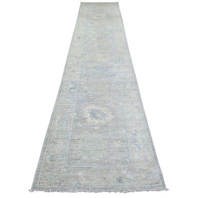 Oushak And Peshawar Wool Hand Knotted Rug Grey Light Gray 2.9X15.3 -O072902