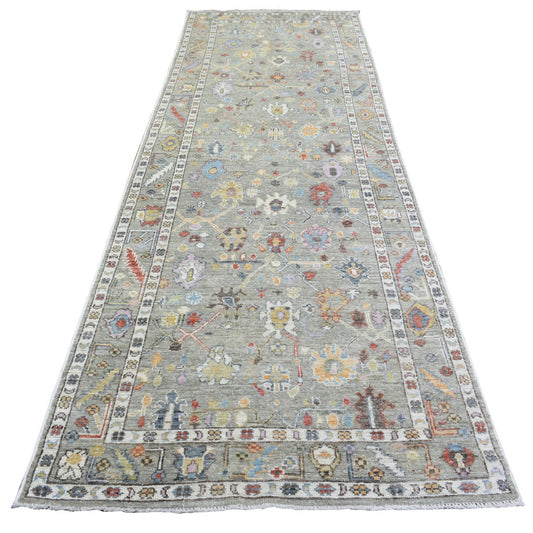 Oushak And Peshawar Wool Hand Knotted Rug Grey Gray 4.0X11.10 -O072904