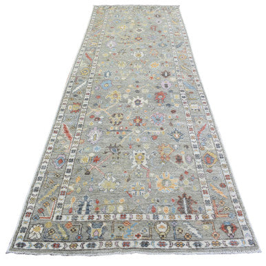 Oushak And Peshawar Wool Hand Knotted Rug Grey Gray 4.0X11.10 -O072904
