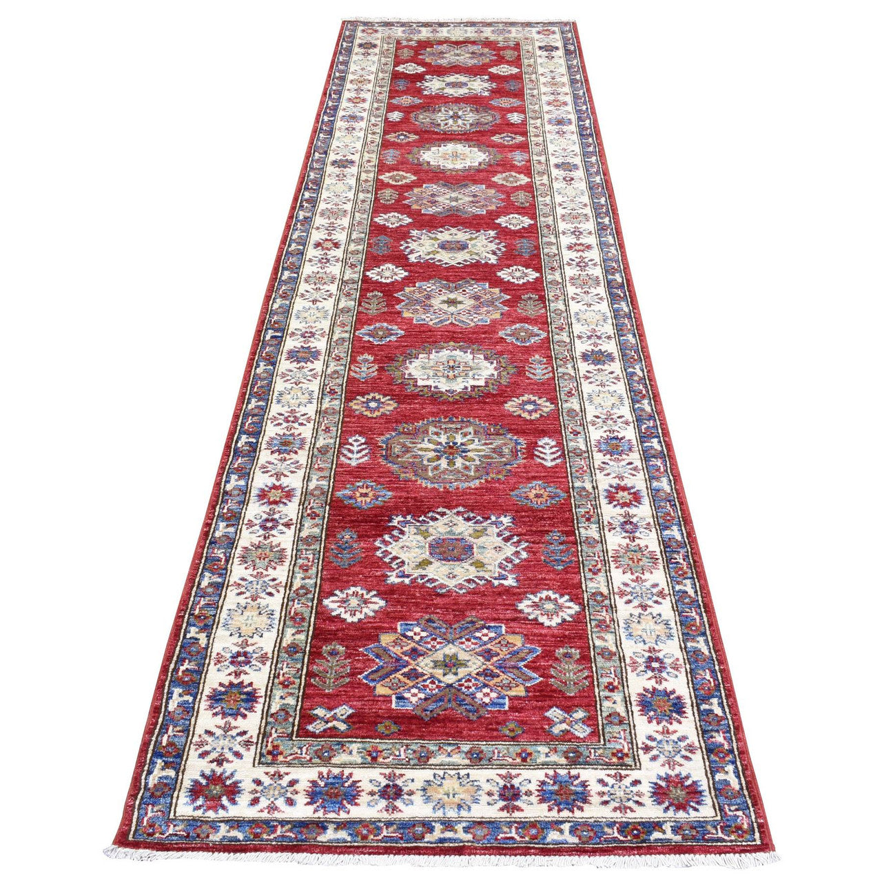 Red 3'0" x 11'0" Kazak Hand knotted Wool Rug - Sku: O072908