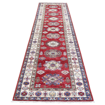 Kazak Wool Hand Knotted Rug Red Ivory 3.1X11.0 -O072910
