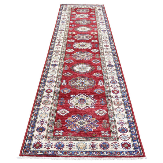 Kazak Wool Hand Knotted Rug Red Ivory 3.1X11.0 -O072910