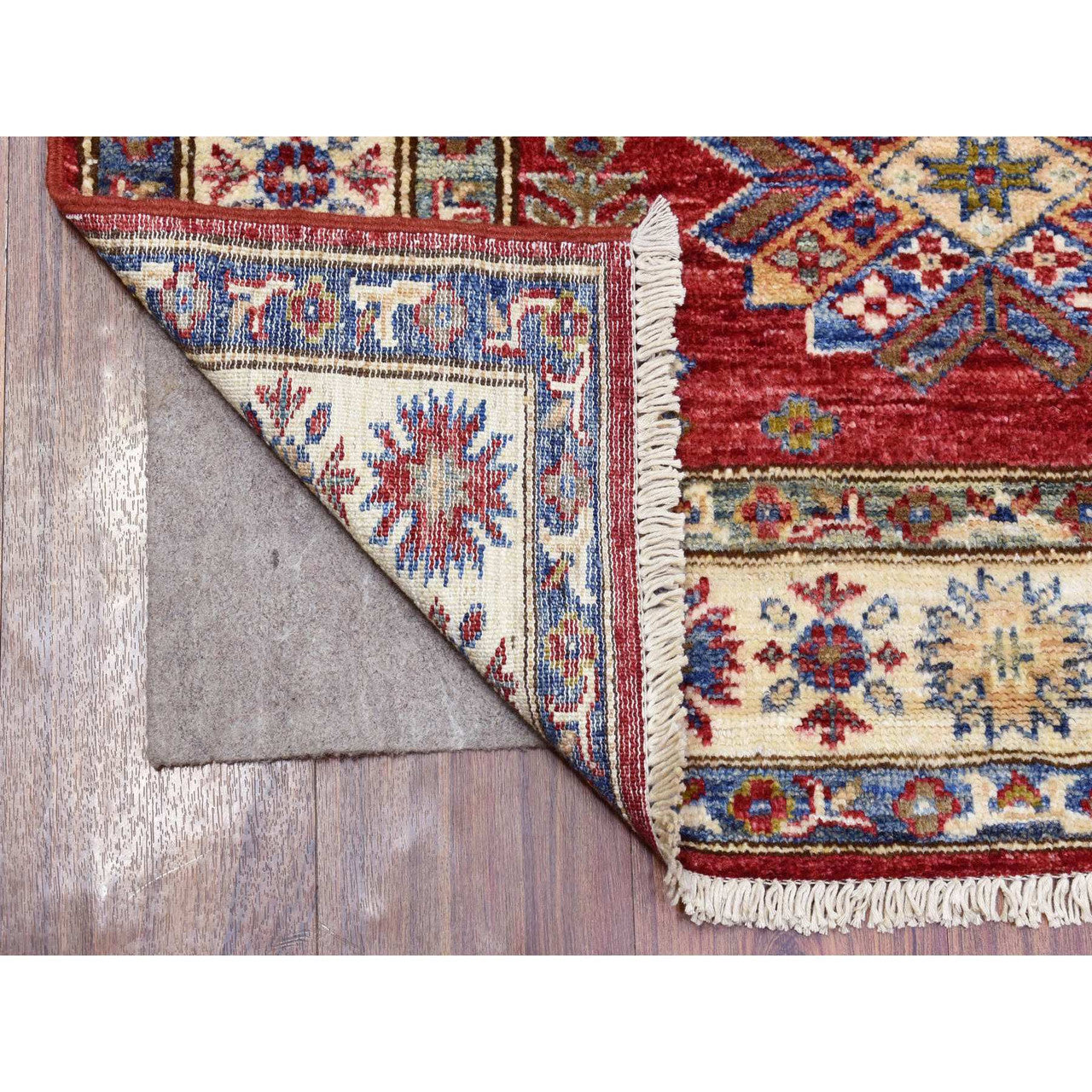 Red 3'1" x 11'0" Kazak Hand knotted Wool Rug - Sku: O072910