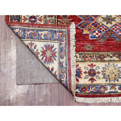 Kazak Wool Hand Knotted Rug Red Ivory 3.1X11.0 -O072910
