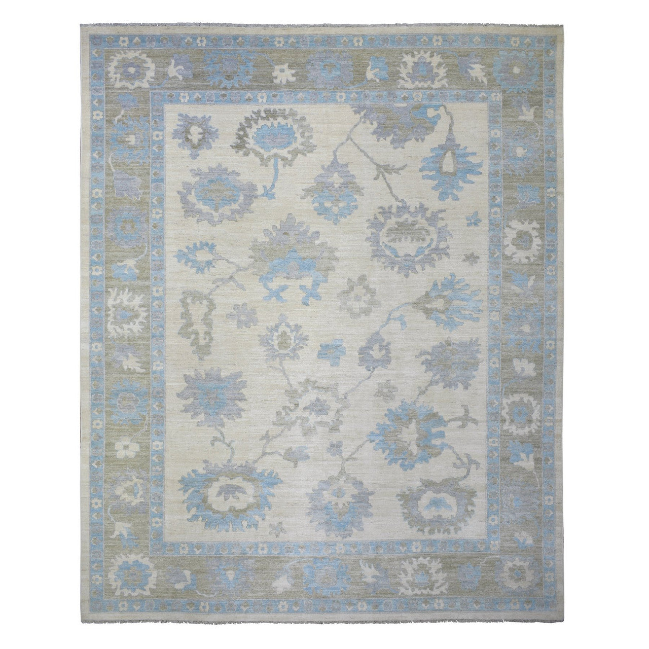 Ivory 12'0" x 14'7" Oushak And Peshawar Hand knotted Wool Rug - Sku: O072927