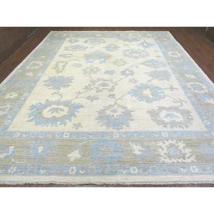 Oushak And Peshawar Wool Hand Knotted Rug Ivory Charcoal Gray 12.0X14.7 -O072927