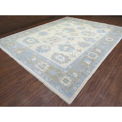 Oushak And Peshawar Wool Hand Knotted Rug Ivory Charcoal Gray 12.0X14.7 -O072927