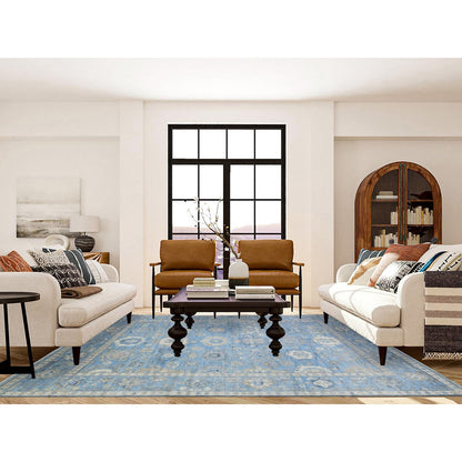 Oushak And Peshawar Wool Hand Knotted Rug Blue Blue 8.1X10.1 -O072936