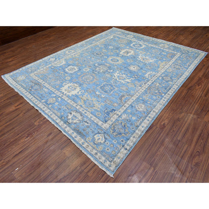 Oushak And Peshawar Wool Hand Knotted Rug Blue Blue 8.1X10.1 -O072936