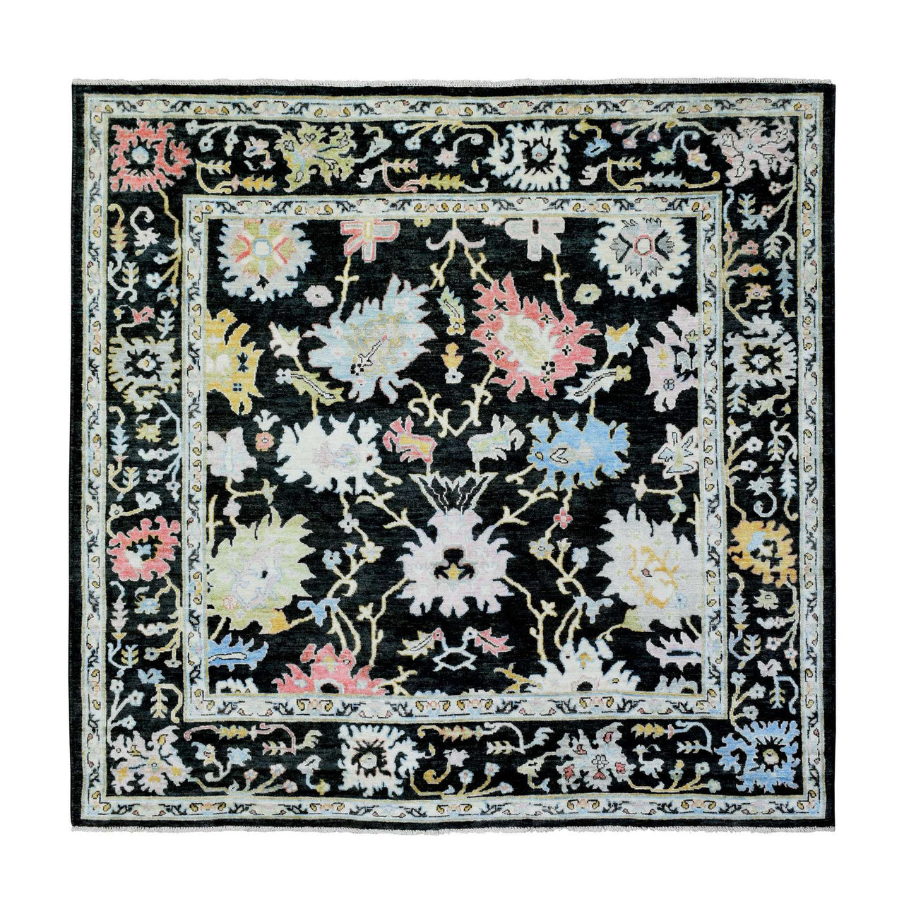 Black 7'10" x 7'8" Oushak And Peshawar Hand knotted Wool Rug - Sku: O072952