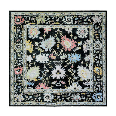 Oushak And Peshawar Wool Hand Knotted Rug Black Black 7.10X7.8 -O072952