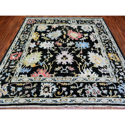 Oushak And Peshawar Wool Hand Knotted Rug Black Black 7.10X7.8 -O072952