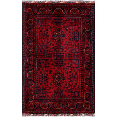 Tribal & Geometric Wool Hand Knotted Rug Red 3.3x5.1 -O0729