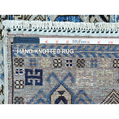 Tribal & Geometric Wool Hand Knotted Rug Grey Gray 4.0X9.9 -O073007