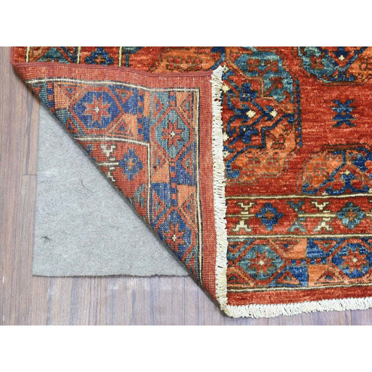 Tribal & Geometric Wool Hand Knotted Rug Red Blue 4.1X11.3 -O073013