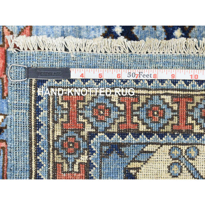 Tribal & Geometric Wool Hand Knotted Rug Blue Ivory 4.0X11.8 -O073016