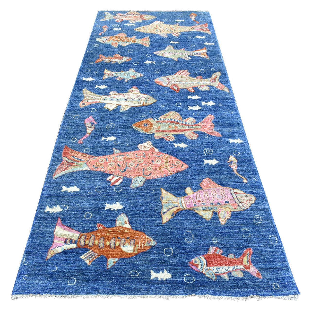 Blue 4'2" x 9'9" Modern and Contemporary Hand knotted Wool Rug - Sku: O073018