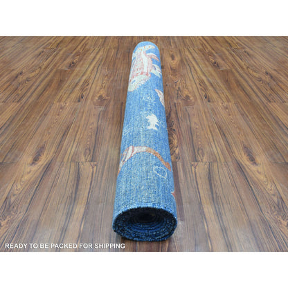 Modern and Contemporary Wool Hand Knotted Rug Blue No Border 4.2X9.9 -O073018