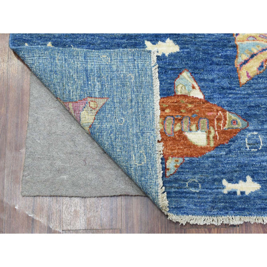 Modern and Contemporary Wool Hand Knotted Rug Blue No Border 4.0X5.8 -O073019