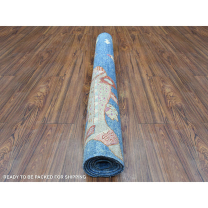 Modern and Contemporary Wool Hand Knotted Rug Blue No Border 4.0X5.8 -O073019