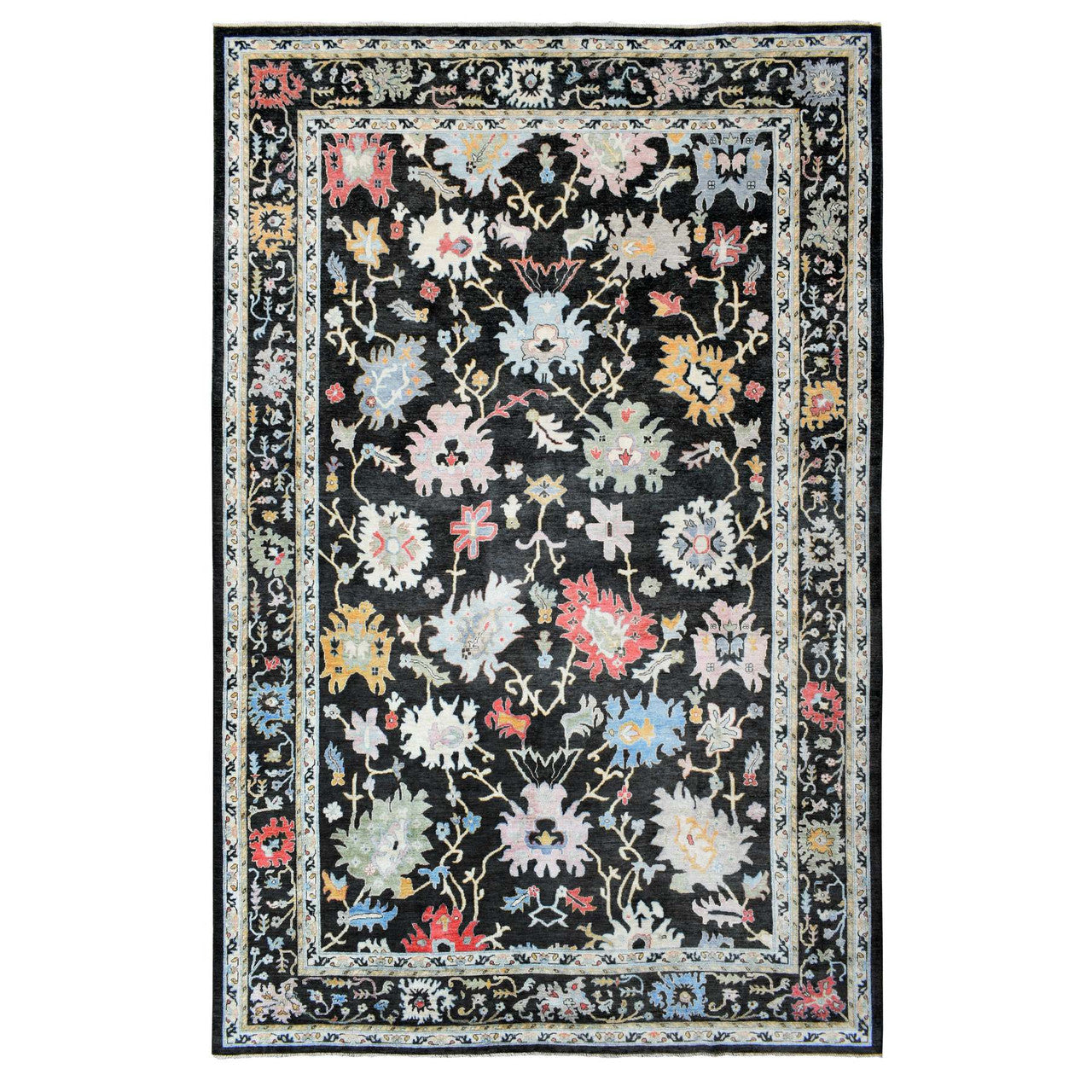 Black 11'9" x 17'7" Oushak And Peshawar Hand knotted Wool Rug - Sku: O073022