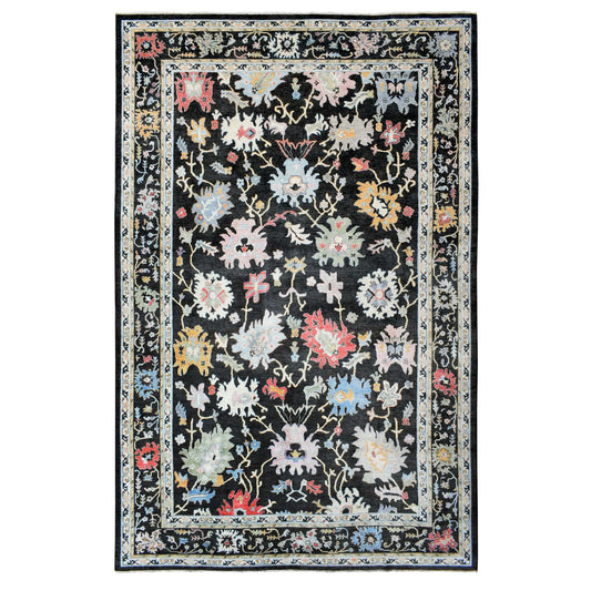 Oushak And Peshawar Wool Hand Knotted Rug Black Black 11.9X17.7 -O073022
