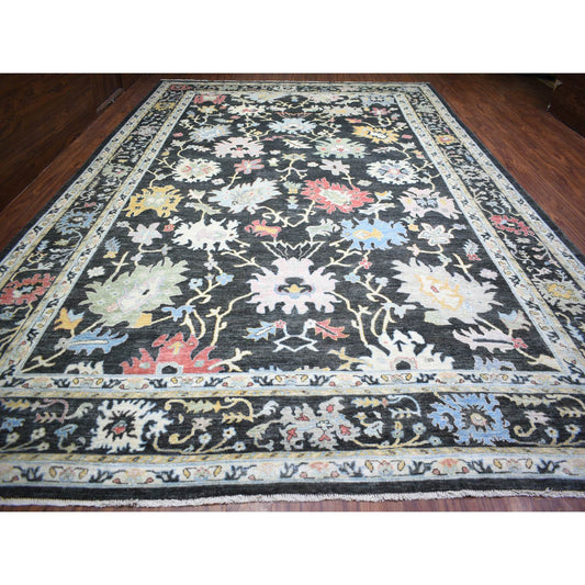 Oushak And Peshawar Wool Hand Knotted Rug Black Black 11.9X17.7 -O073022
