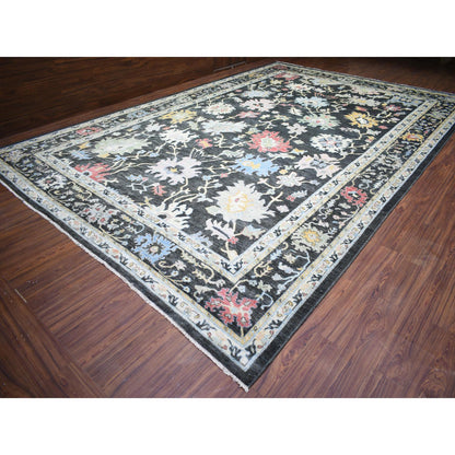Oushak And Peshawar Wool Hand Knotted Rug Black Black 11.9X17.7 -O073022