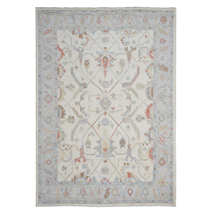 Oushak And Peshawar Wool Hand Knotted Rug Ivory Gray 12.4X15.3 -O073025