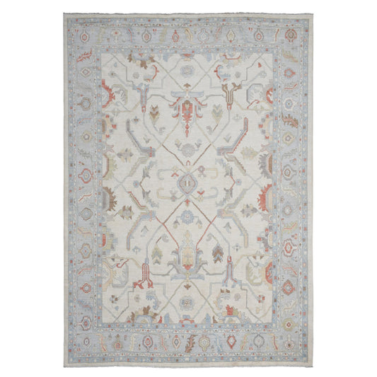 Oushak And Peshawar Wool Hand Knotted Rug Ivory Gray 12.4X15.3 -O073025