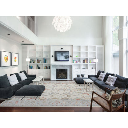 Oushak And Peshawar Wool Hand Knotted Rug Ivory Gray 12.4X15.3 -O073025