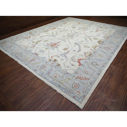 Oushak And Peshawar Wool Hand Knotted Rug Ivory Gray 12.4X15.3 -O073025